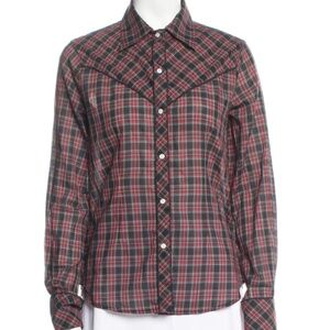 Nili Lotan Women’s Ada Checked Plaid Cotton Western Rodeo Shirt w/ Pearl Snaps M